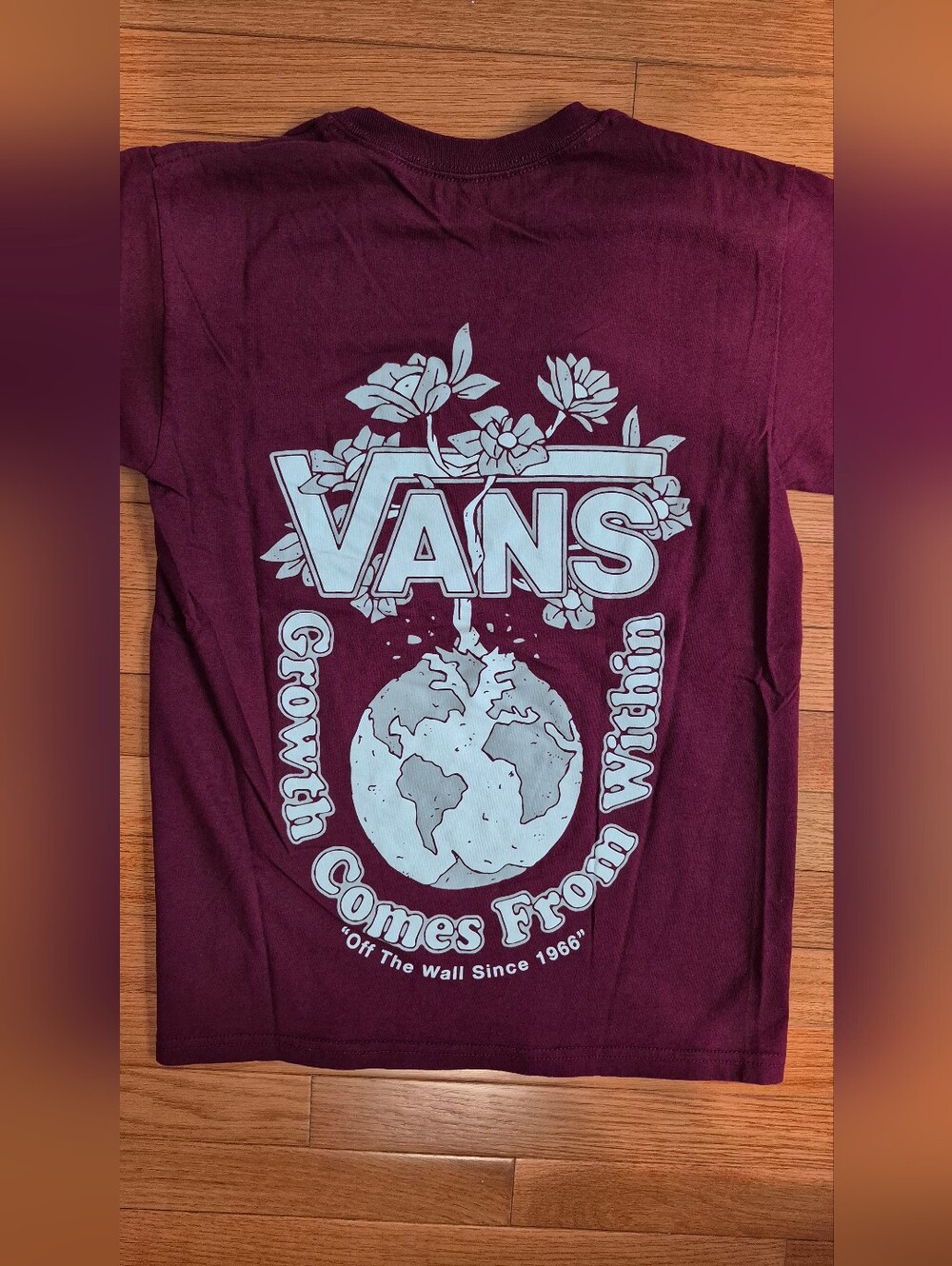 NWOT - Vans Graphic Tee - Maroon with Light Blue Print - 100% Cotton